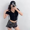French Spice Girl Short Hooded Short Sleeve T-Shirt Women's Cardigan Summer Thin Slim Skinny Niche Women's Top