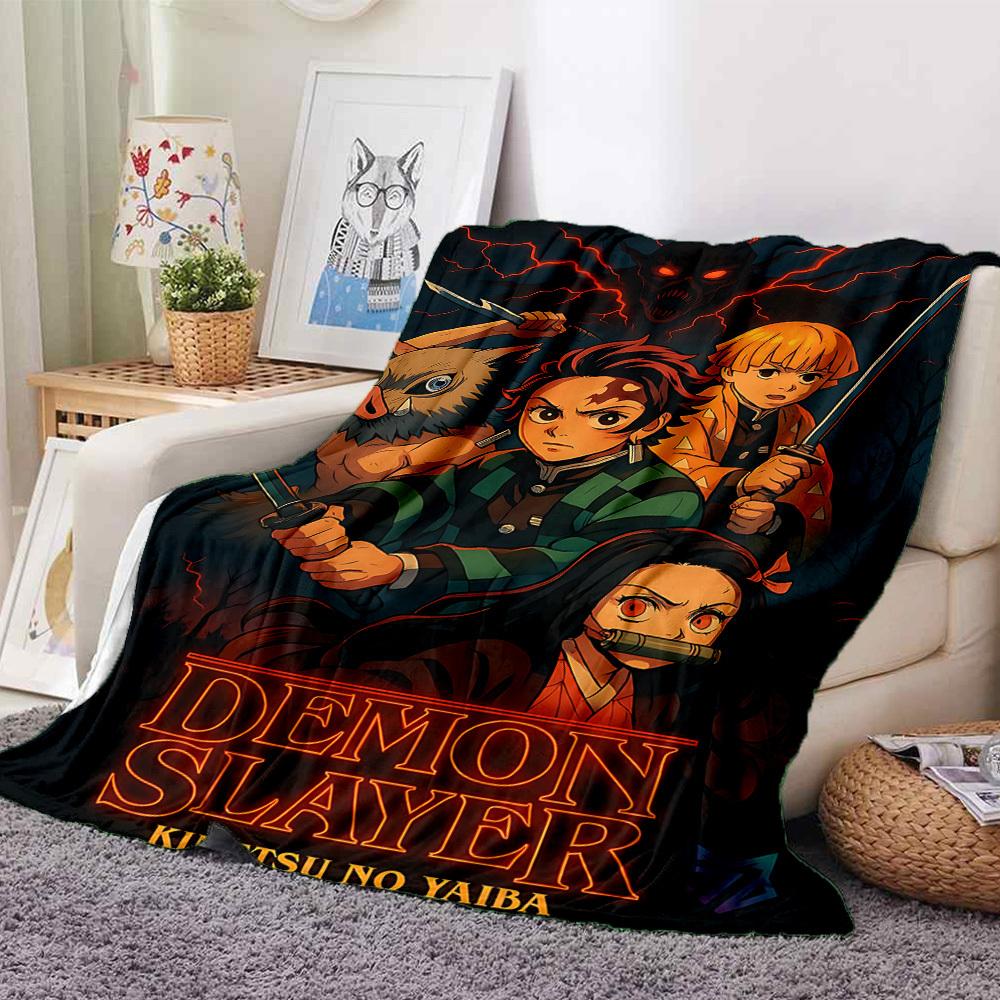1pc Demon Slayer Flannel Throw Blanket HD Printed Lightweight Soft Warm All Season Blanket for Sofa, Bed, Travel, Camping Machine Washable