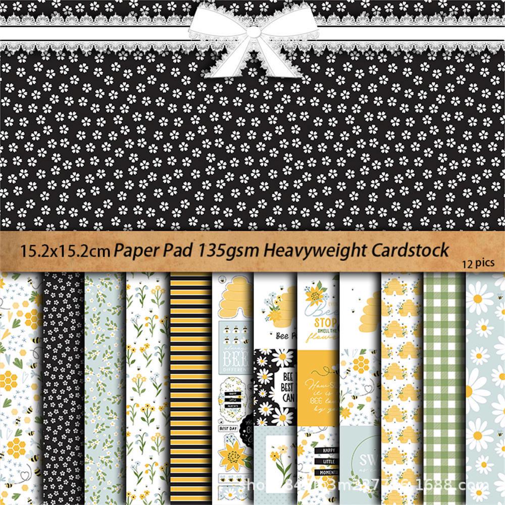 12 Sheets Retro Bee Collage Journaling Background Paper