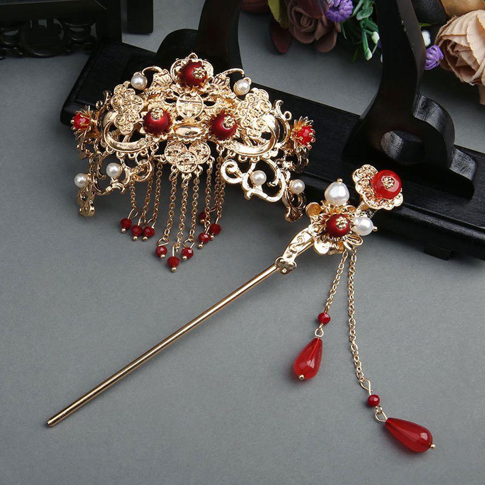 Hair Clip Beaded Bridal Chinese Hair Fork Women Hair Sticks Wedding Headdress Korean Hanfu Hairpins