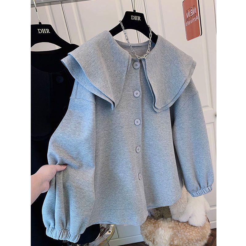 

Women s Plus Size Double Layer Ruffle Collar Long Sleeve Shirt - Autumn XXS сірий колір