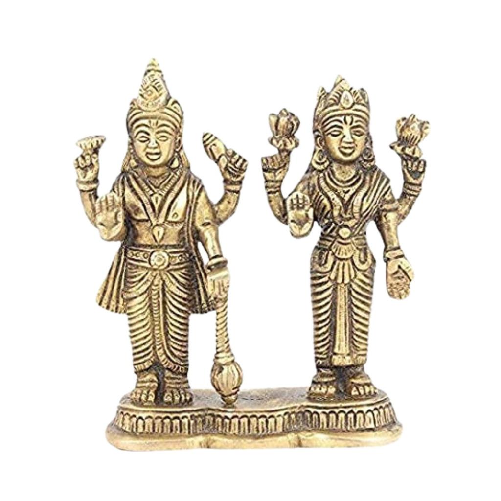 Ashtadhatu Shri Lakshmi Narayan With Joint Base Idol, Gold, 8 Metals - 6 Inch