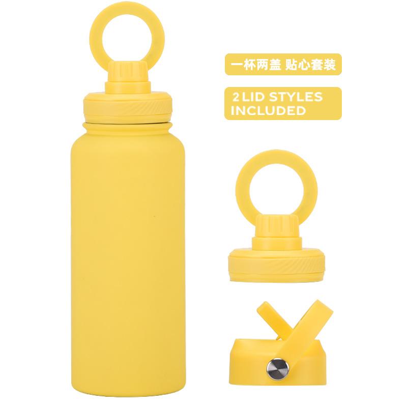 Large Capacity 1L Straw Thermos Cup, Mobile Phone Magnetic Suction Bracket, Water Cup, One Cup With Two Lids, Outdoor Sports Kettle.