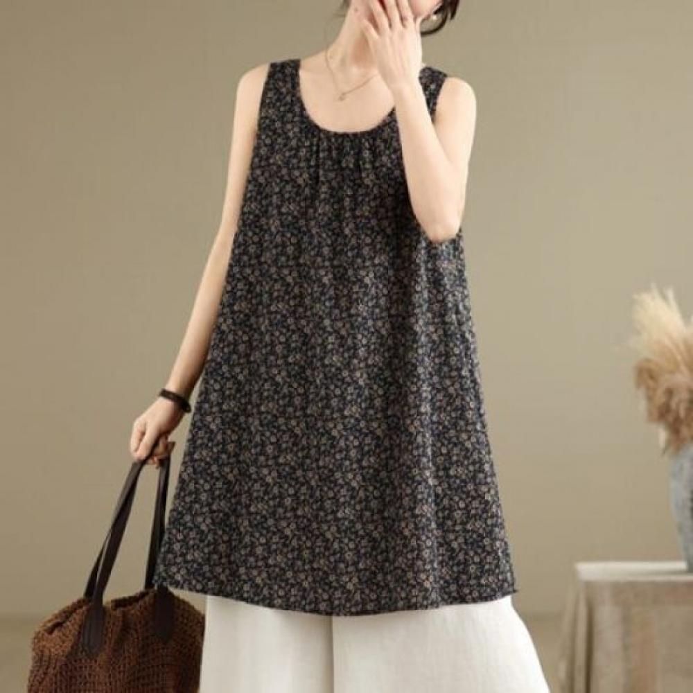 Navava Women Vintage Flower Pattern Sleeveless Dress No904
