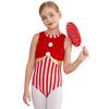 Girls Candy Cane Costume Sleeveless Stripes Sequins Bodysuit Figure Skating Jumpsuit Christmas Party Outfit