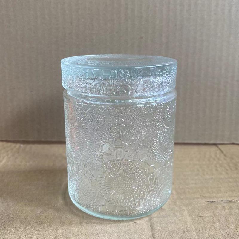 Fauvist Embossed Glass Candle Cup with Lid - DIY Soy Wax Aroma Diffuser
