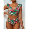 1011 European and American Printed Split Bikini Swimsuit Women's Lotus Leaf Edge Backless Swimsuit Sexy Lotus Leaf Edge