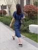 Women's Summer 2025 Slim-Waist Short-Sleeve Denim Dress