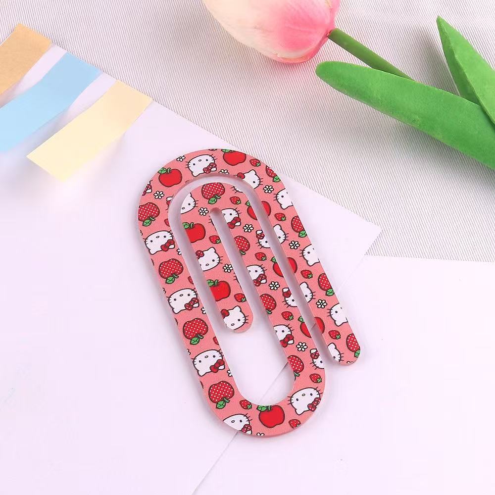 10Pcs Cute Printed Acrylic Paper Clips Large Printed Bookmark Clamps For Notebook File DIY Organizing