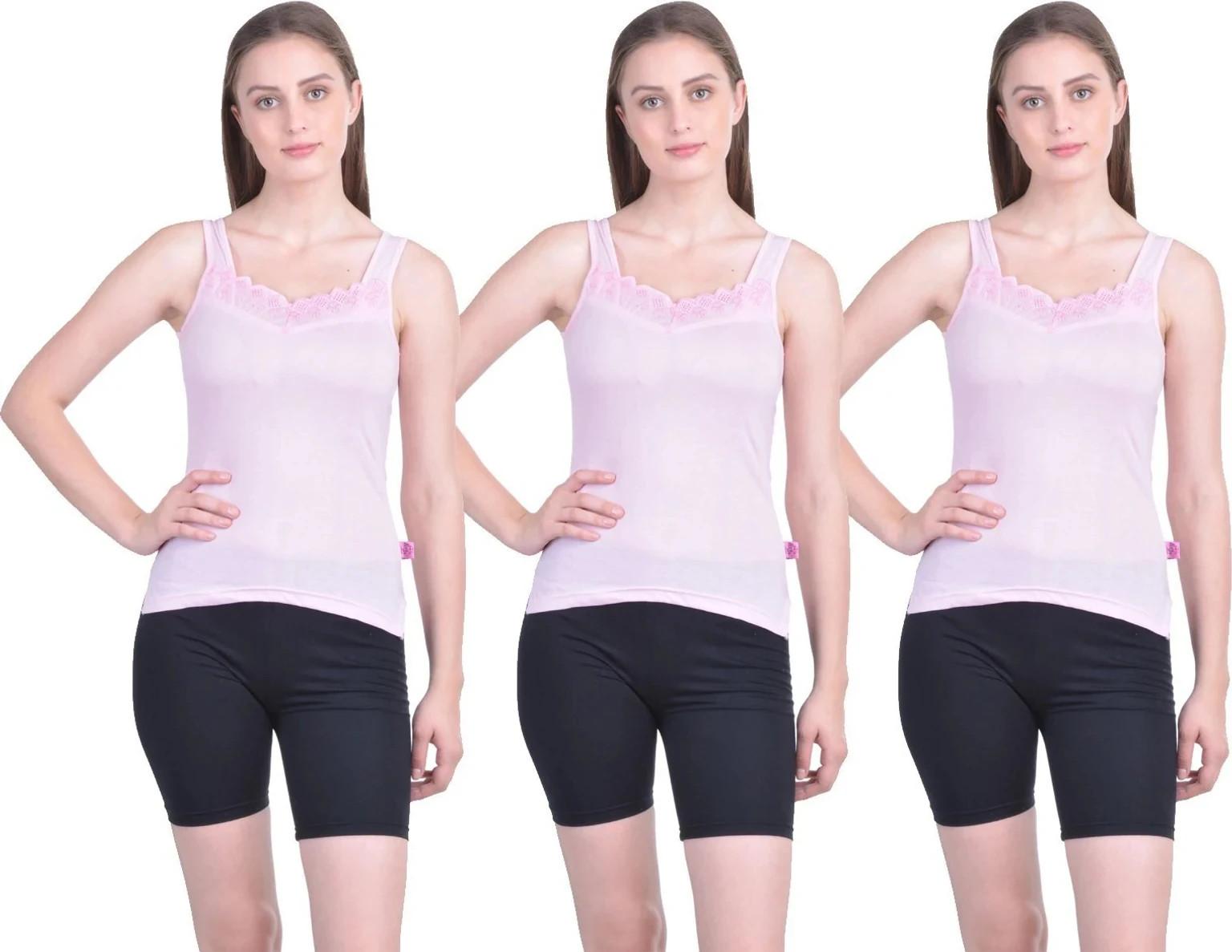 

Pack Of 3 Slim Fit Women s Camisole in Light Pink with Decorative Lace Tank Top S светло-розовый