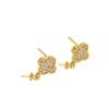 Copper-Plated 14K Gold Four-Leaf Clover Zircon Stud Earrings with Sheep's Eye Needle Empty Setting for DIY Jewelry Making