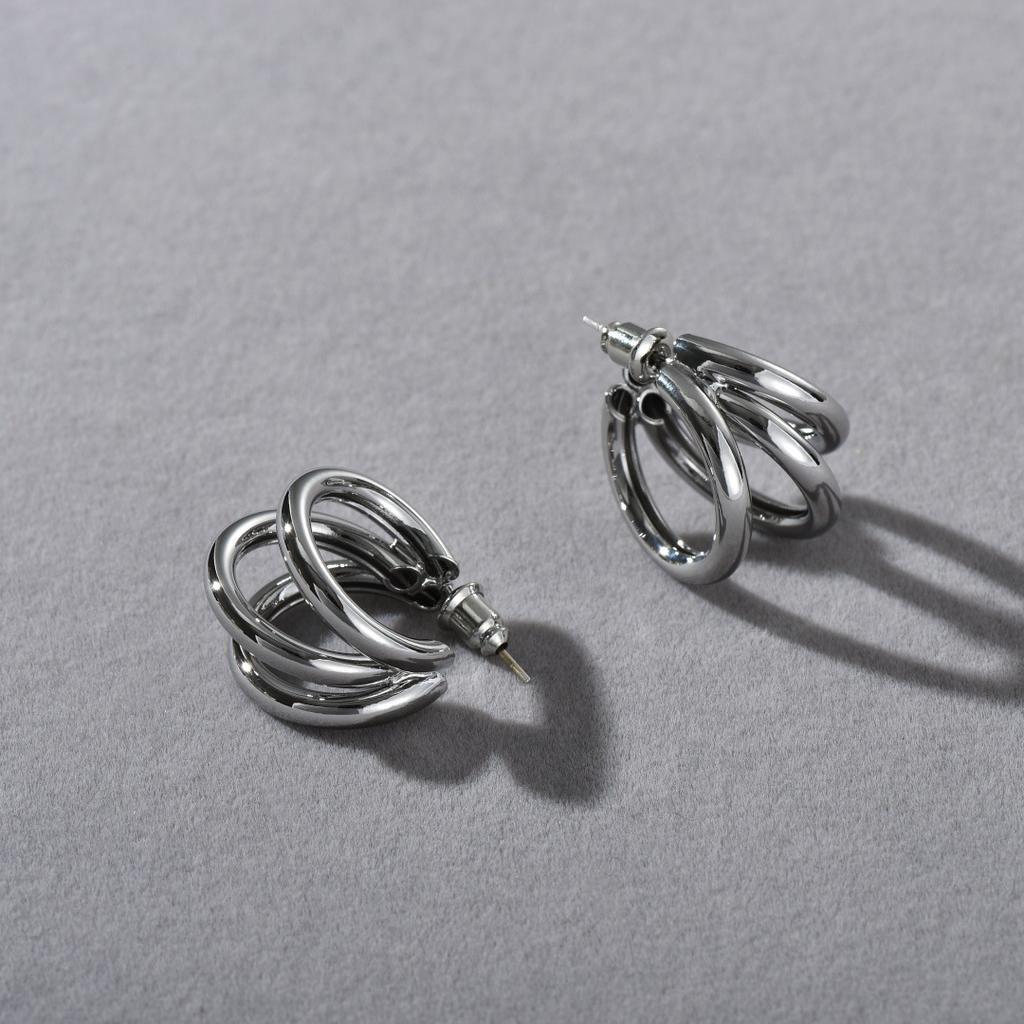 Premium Sense Retro Multi-Layer Geometric Shape High-Grade C-Shaped Circle Multi-Layer S925 Silver Needle Earrings Foreign Gas Earrings Women