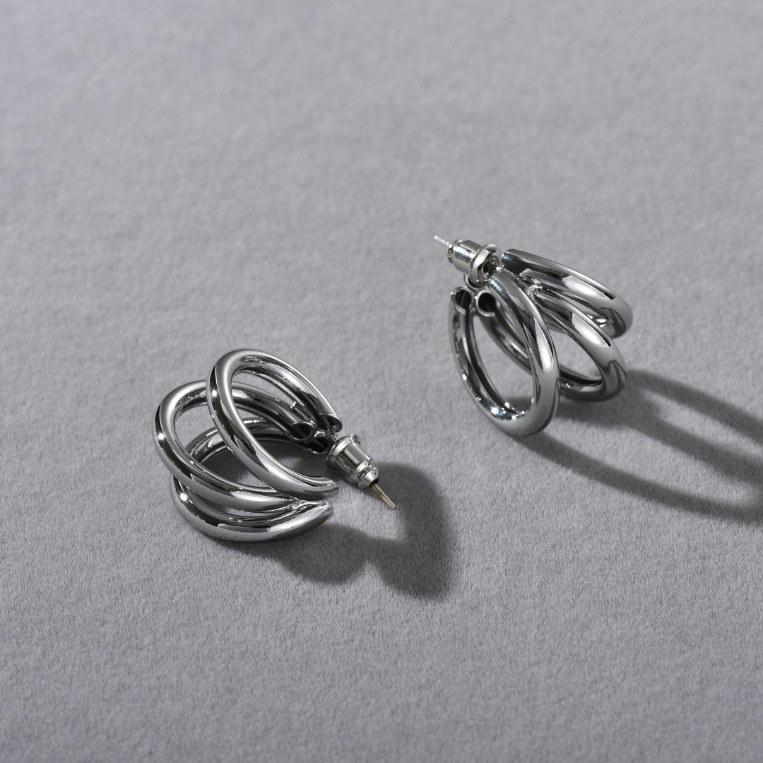 

Premium Sense Retro Multi-Layer Geometric Shape High-Grade C-Shaped Circle Multi-Layer S925 Silver Needle Earrings Foreign Gas Earrings Women