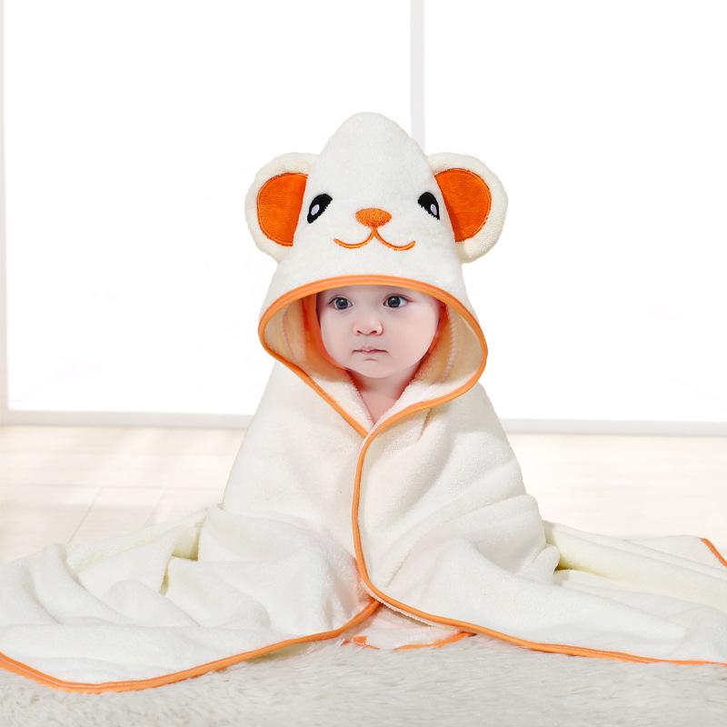 Newborn Cartoon Hooded Swaddle Blanket - Absorbent Coral Fleece for Spring & Autumn