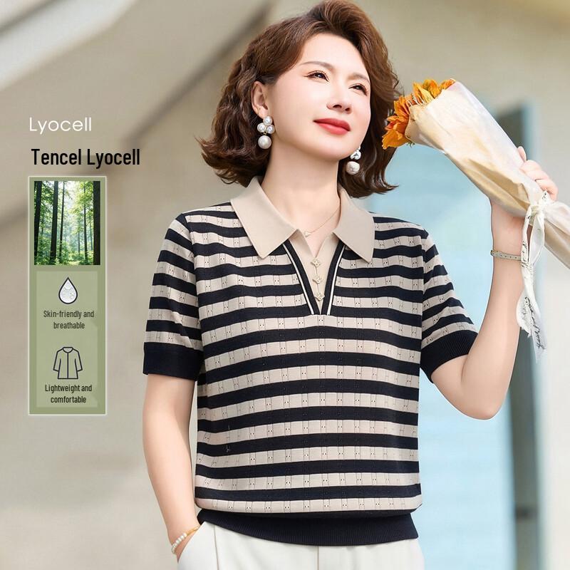 Elegant Women s Color Block Knit Polo Shirt L