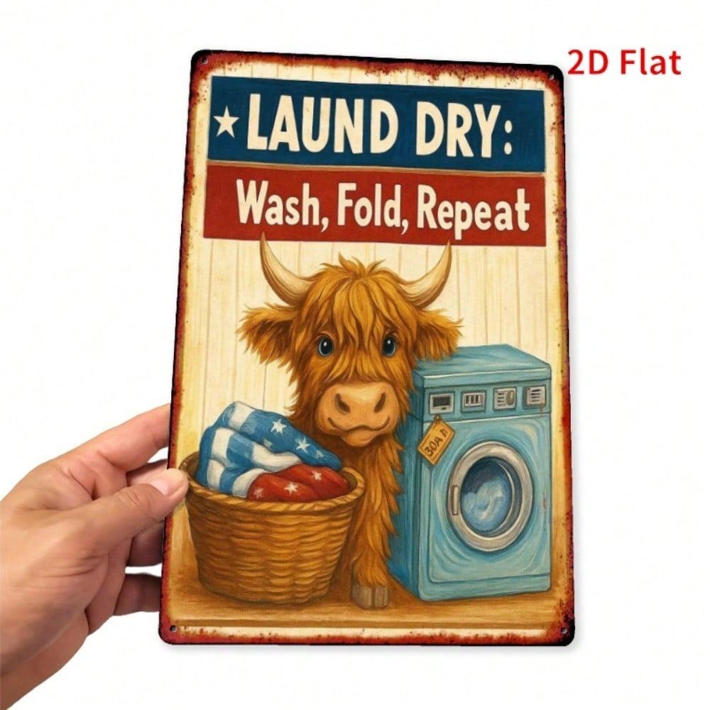 Vintage Metal Poster Cow Washing Machine Laundry Wall Art