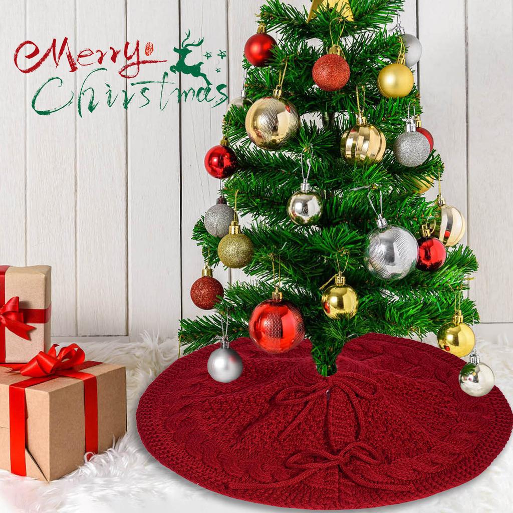 Christmas Knitted Tree Skirt Creamy Knitted Christmas Atmosphere Apron Christmas Tree Decorations