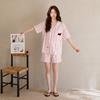 Energetic Pink & White Striped Women's Summer Pajamas - Antibacterial Pure Cotton, Short Sleeve With Shorts & Zipper.