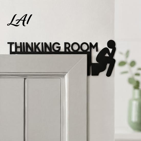 Bathroom Door Sign Funny Sign Thinking Room Metal Wall Art with Humorous Quotes Self-Adhesive Clever Decor Toilet for Restroom Rustproof