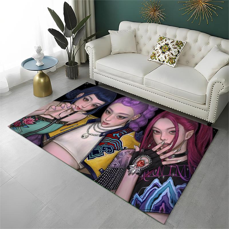 Kpop Demon Hunter Rumi Mira Zoey Cartoon Group Carpet Rug for Playroom Bedroom Living Room Sofa Home Decor,Area Rug Non-slip