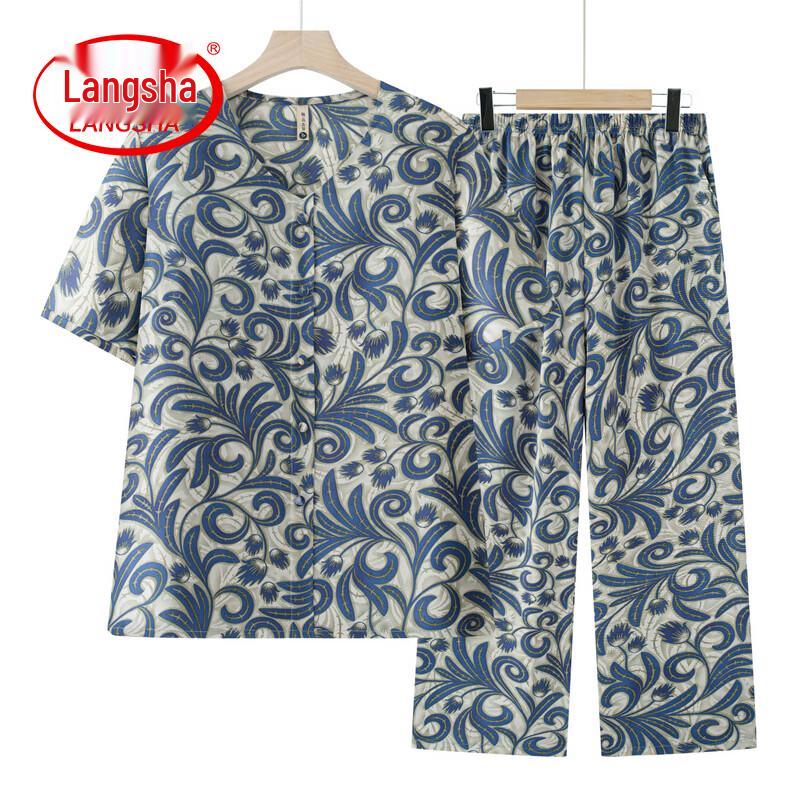 LangSha Women s Plus Size Ice Silk Summer Two-Piece Set 4XL