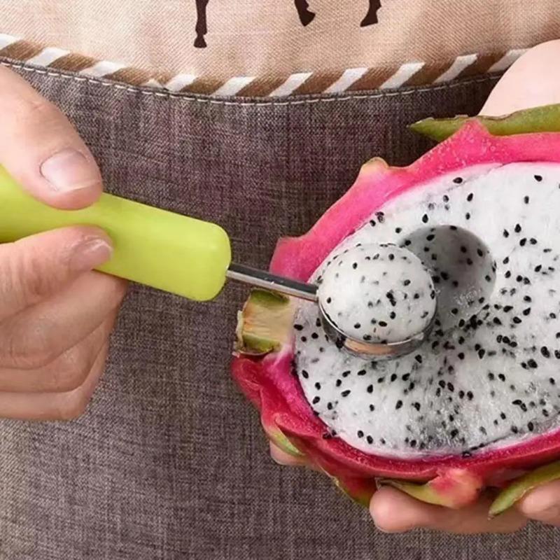 Edelstahl Obstschneider 4-in-1 Melonenlöffel Spülmaschinenfest Küchenhelfer Schnitzwerkzeuge für Wassermelone Cantaloupe