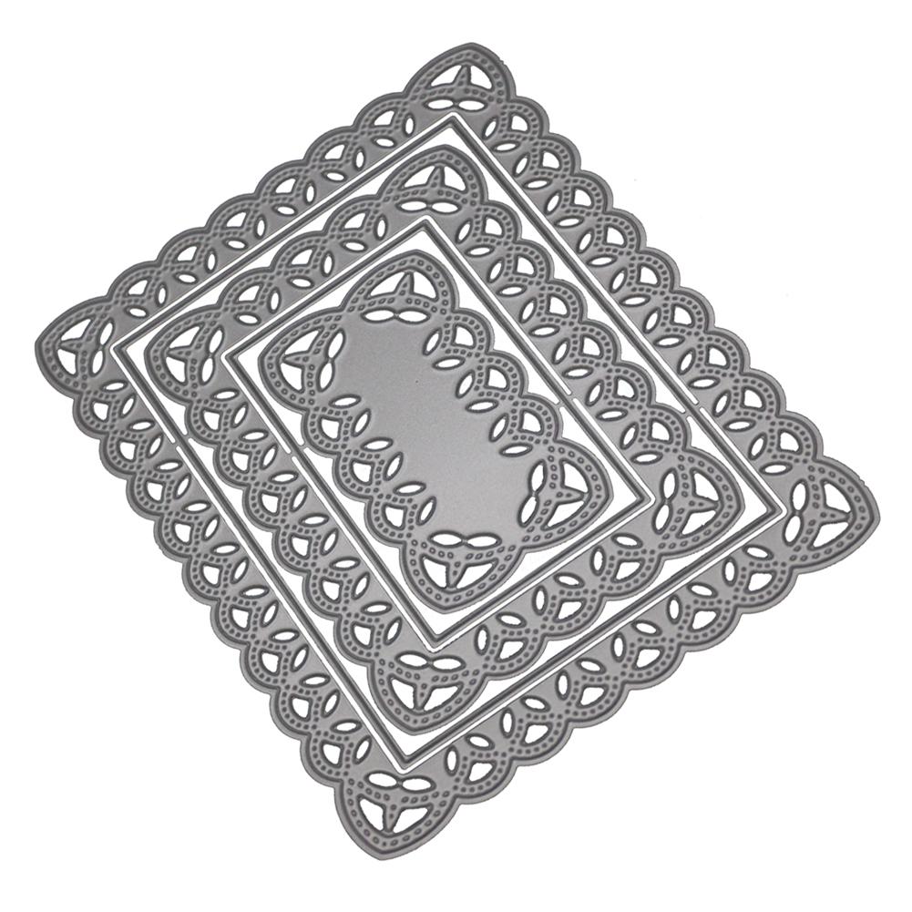 Lace Rectangular Frame Metal Silvery Stencil Embossing Cutting Dies For Diy Scrapbooking Paper Album Cards Making