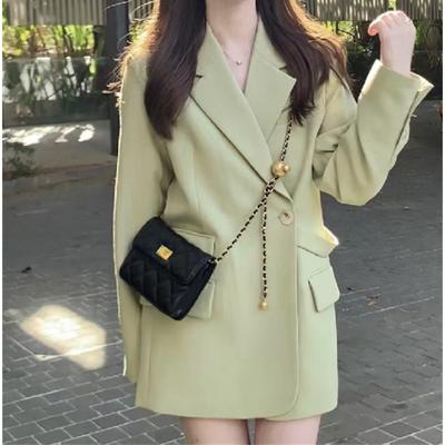 Small Suit Jacket Spring and Autumn Women's Green Loose Long-sleeved Suit