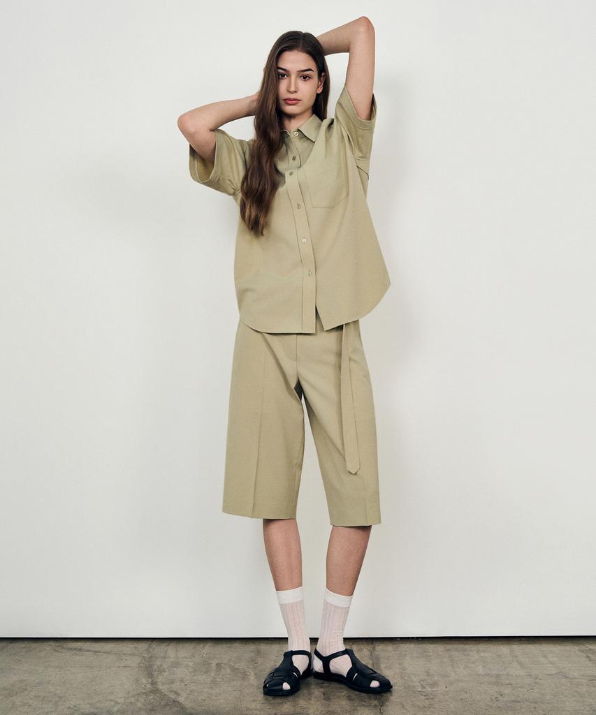 Laneonkyulleoseu Airy Belted Half Slacks_Light Khaki