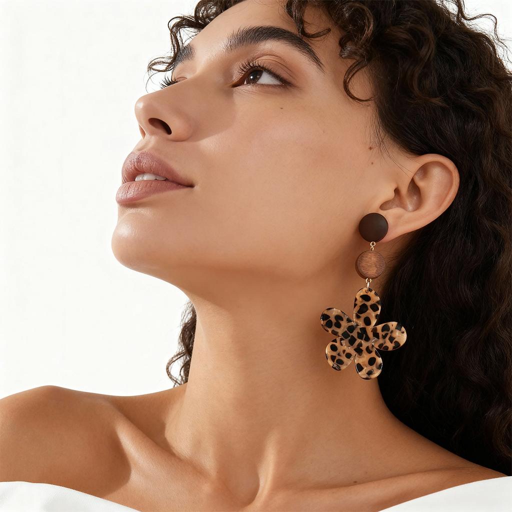 Flower Round Leopard Print Earrings Maillard Autumn and Winter Fashion High-end Earrings
