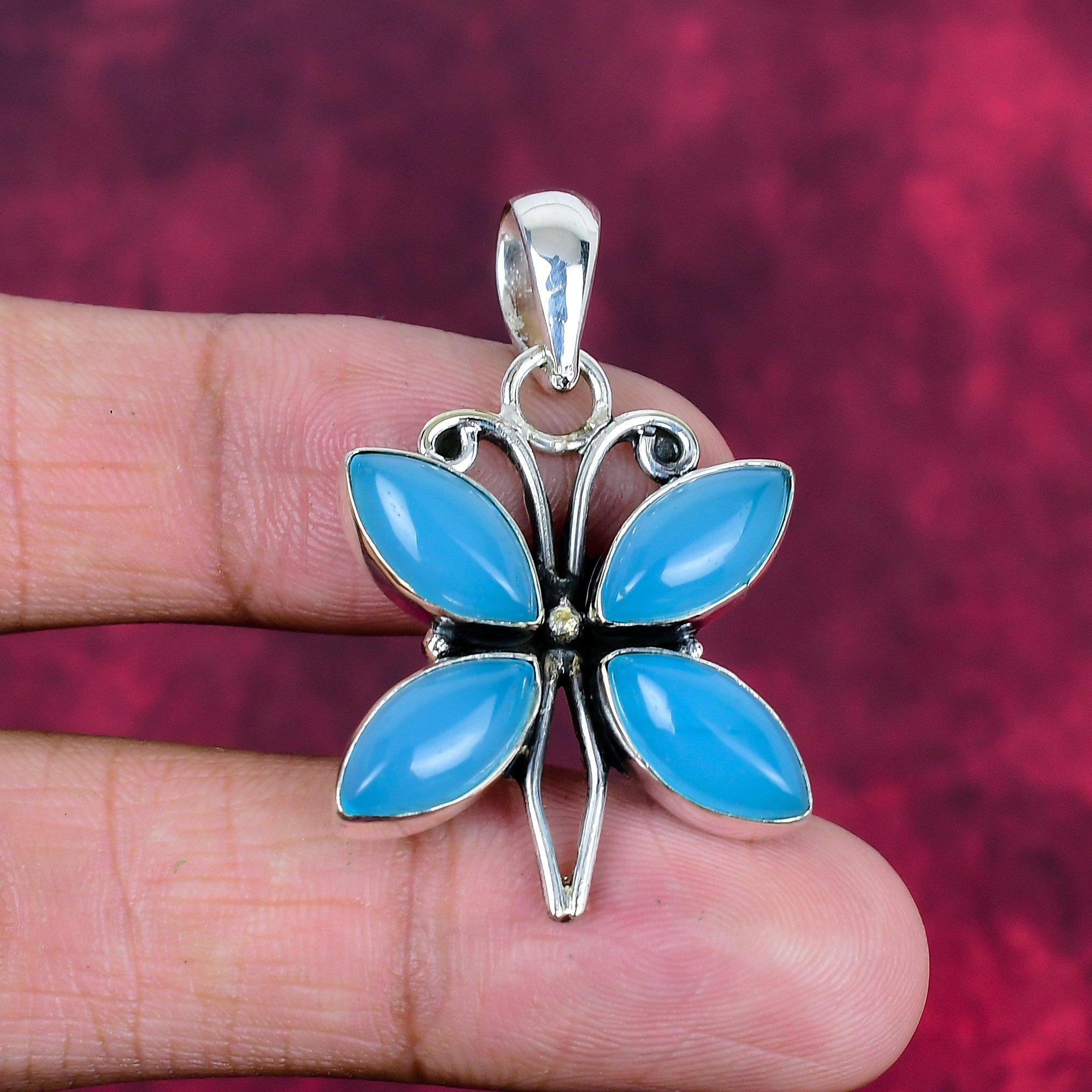 

Подвеска из чистого серебра 925 пробы с синим халцедоном, ювелирные изделия с подвеской из драгоценных камней ручной работы, подарки для жены, абсолютно новый кулон