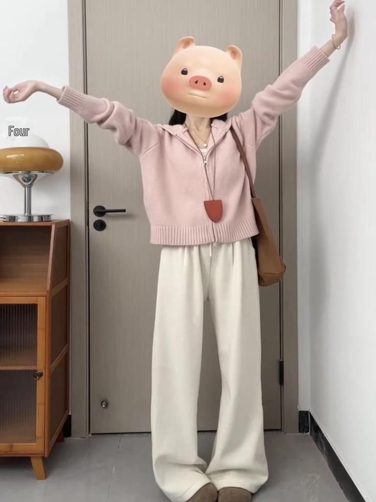 Damen Strick-Cardigan mit Kapuze in Rosa - Reißverschluss, Lässiges Oberteil für Herbst/Winter 2025