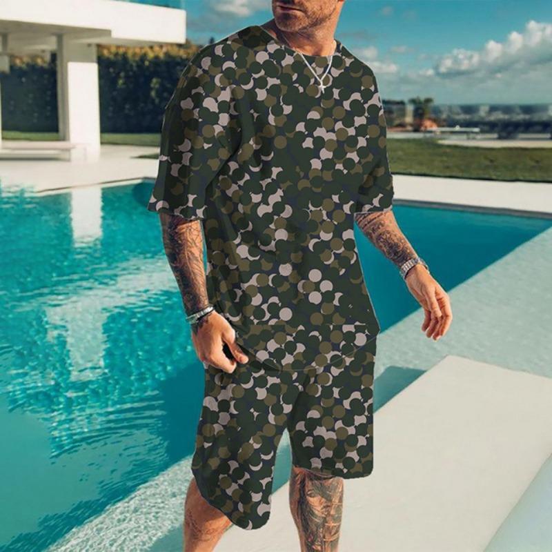 

Летний повседневный дышащий и освежающий спортивный костюм, свободный мужской топ в стиле Y2K с 3D-принтом, короткий рукав, футболка для мужчин, комплект из 2 предметов 6XL