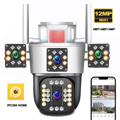 IPC360 HOME 6K 12MP 3 Objektiv 3 Bildschirme WLAN PTZ Kamera Farbnachtsicht Bewegungserkennung Zwei-Wege-Audio IP66 Überwachungskameras