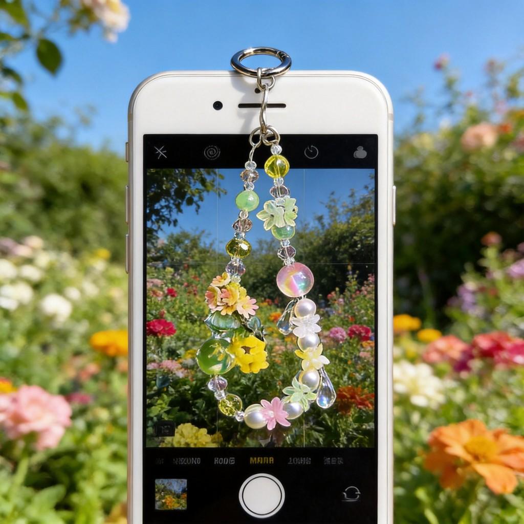 Pvc Floral Phone Lanyard With Crystal Pendant Handcrafted For Women And Men