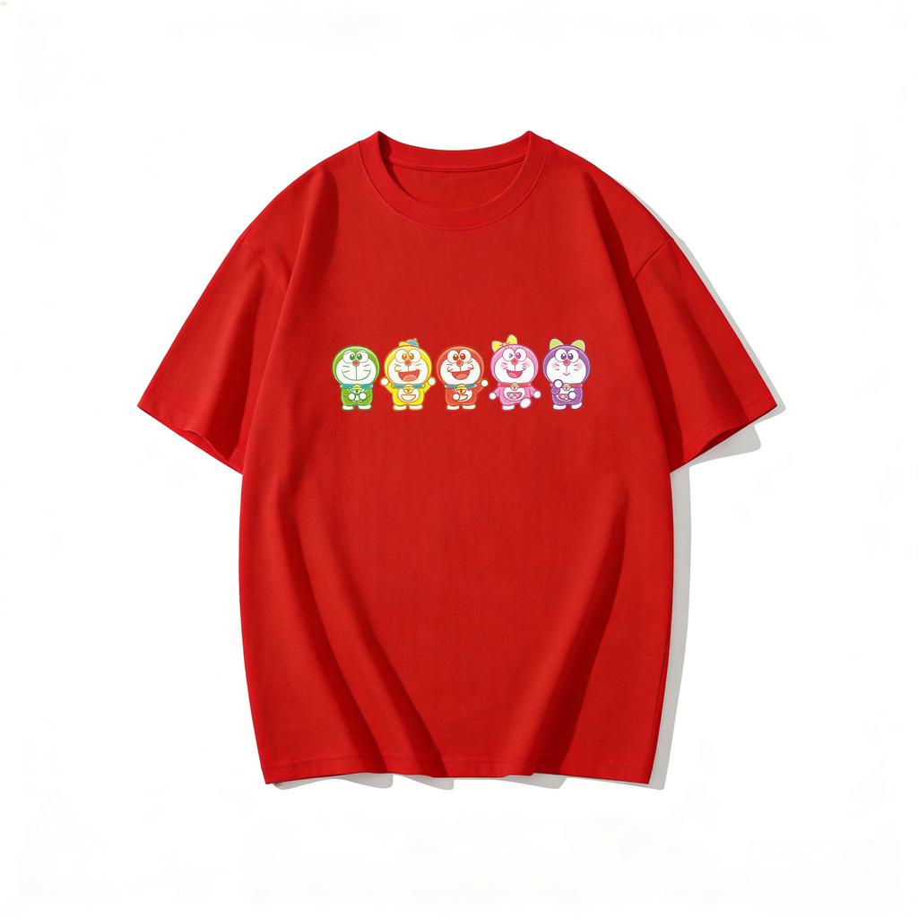 2026 Summer Doraemons Cartoon Printed Short Sleeve Pure Cotton Tshirt Classic Casual Family Matching Outfits Tops Couple Tees