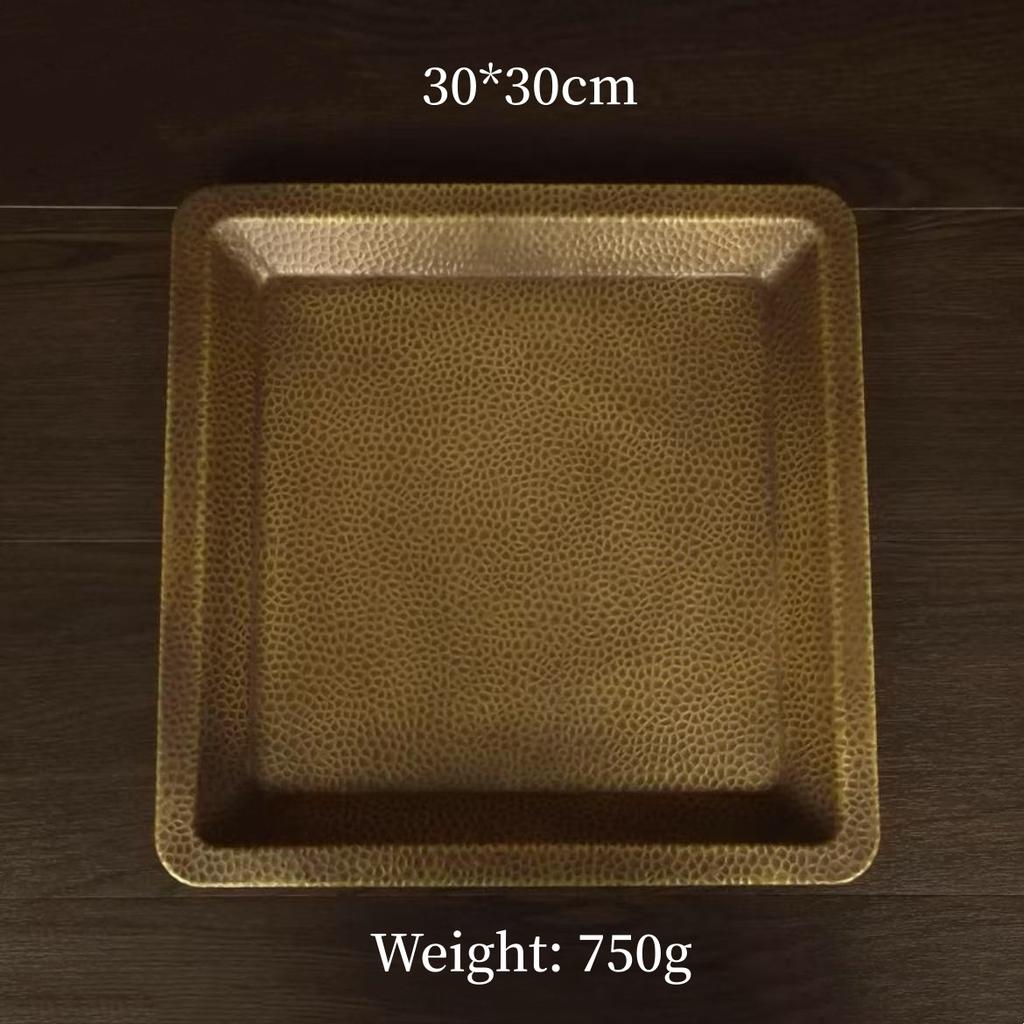 Multiple Sizes Rectangle Shape Copper Fruit Tray,Vintage Hammer Texture Home Food Plate Tableware,Snack Disc Table Decoration
