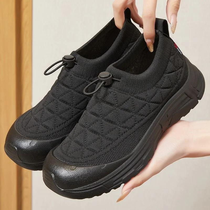 Fashion Women Slip-On Shoes Sneakers Mesh Breathable Thick Sole Flat Shoes Comfortable Casual Loafers Running Shoes for Travel & Walking