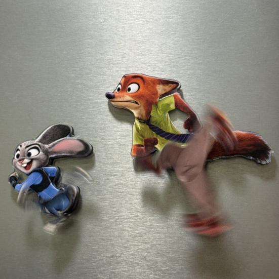 Drehbarer Fuchs Hase Kühlschrankmagnet Acryl Cartoon Filmfigur Tier Kühlschrankmagnet Heim Büro Küchendekoration Filmfans Geschenk