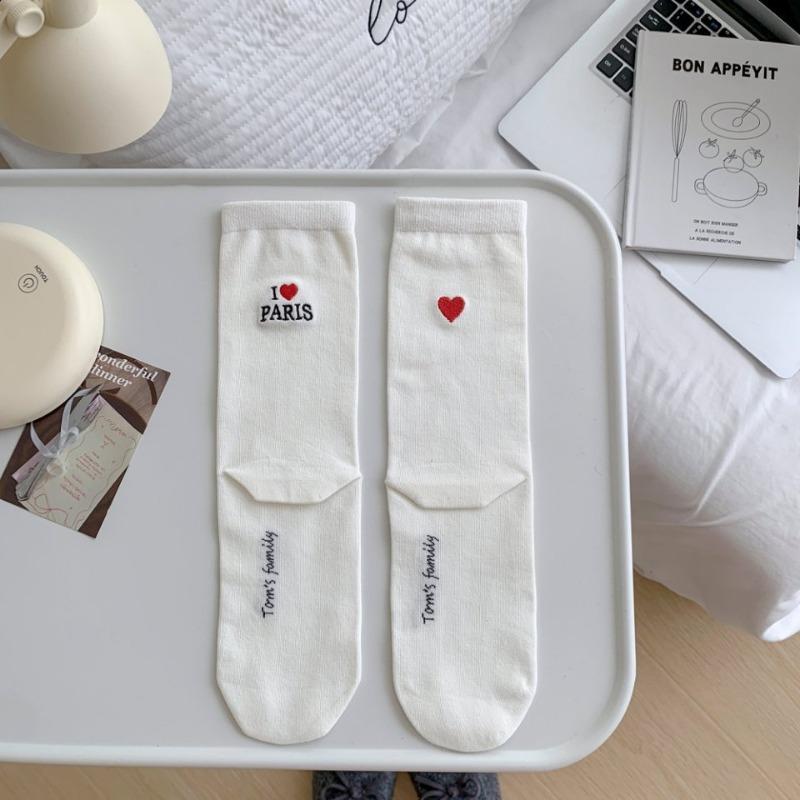 Lady Spring and Autumn Trend Love Heel AB Style Embroidery Preppy Wear Fashion In The Tube Pile Socks