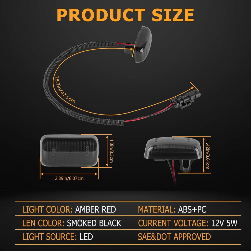 Gempro LED Dually Fender Side Marker Lights For 2015- Chevy Silverado GMC Sierra 2500 3500 Amber Red Dual Rear Wheel Bed Marker Lamps, Smoked Len
