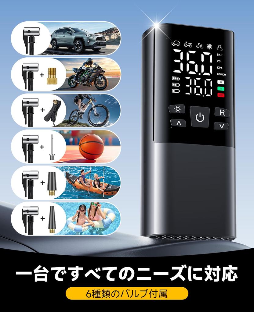 Electric Bicycle Pump for Motorcycles and Auto Maximum Pressure of 150 Fast 6000mAh Compatible with and American Style Includes Lighter LED and