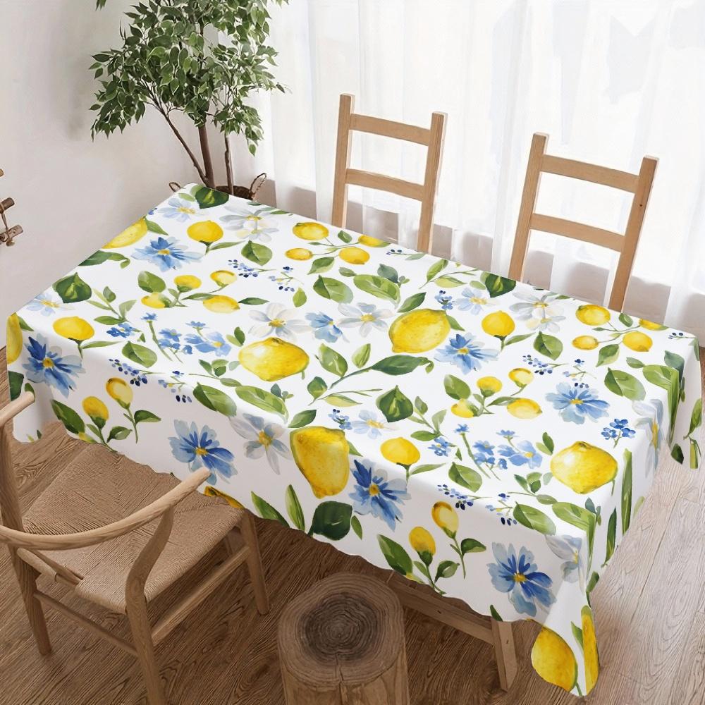 Lemon Flower Rectangle Table Cloth for Table Decor Kitchen Dining Waterproof Reusable Tablecloth for Tables Indoor Outdoor