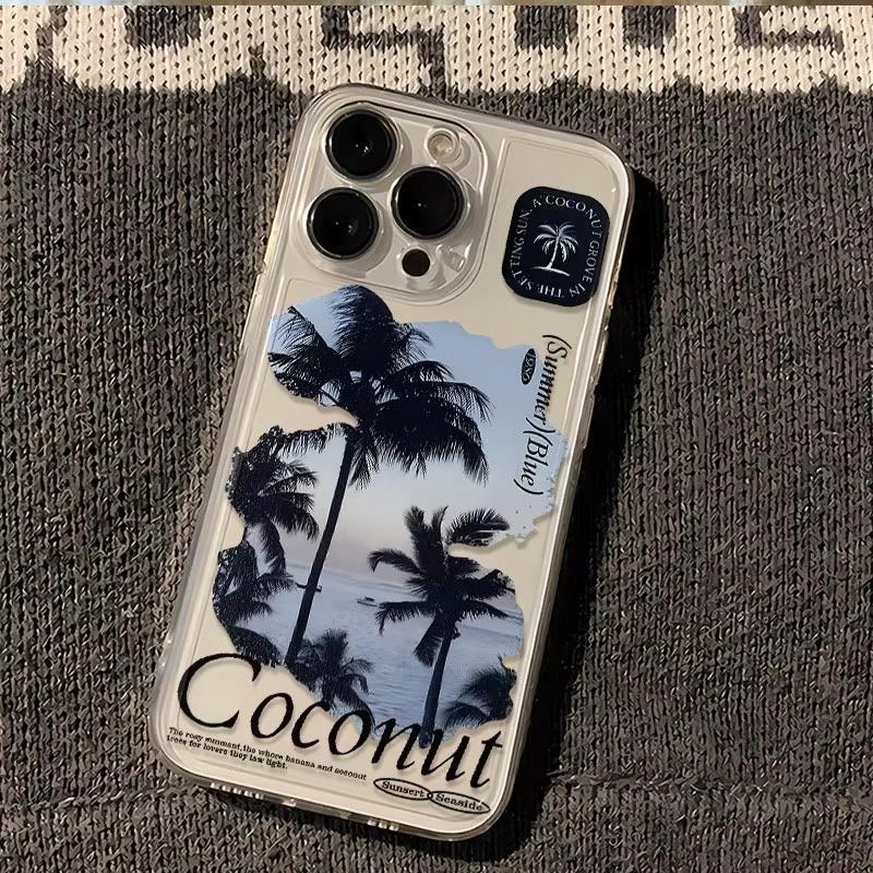 Fashion Coconut Tree Pattern Transparent Phone Case For Samsung Galaxy S26 S23 S24 S25 Ultra S22 S21 S20 Plus FE A50 A70 Cover