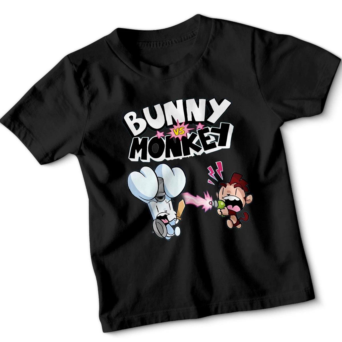 Bunny Vs Monkey Kids Tshirt Funny Cartoon Graphic Girls Screen Printed 160