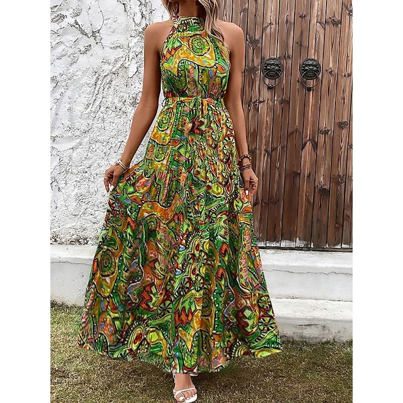 DAFIFY Women's Fashion Summer Spring Sleeveless Hanging Neck High Waist Casual Dresses