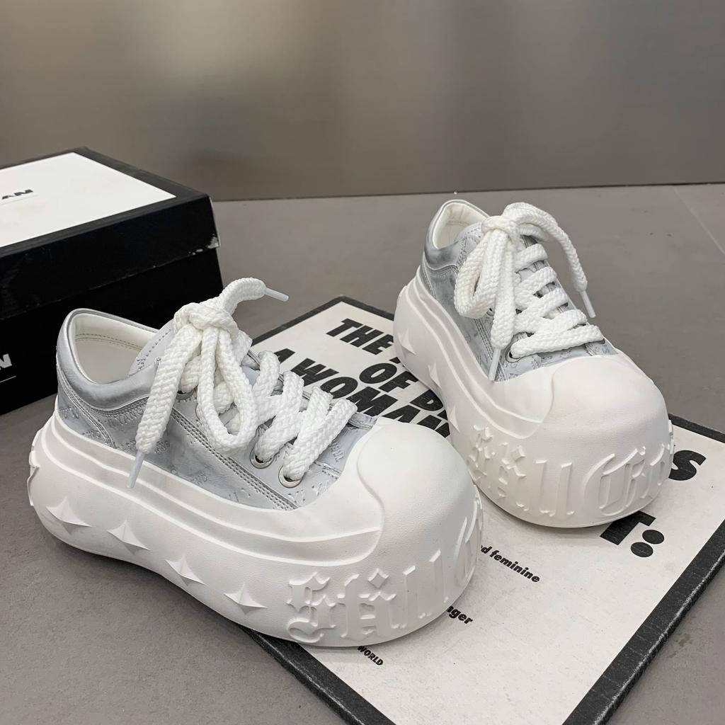 Big-headed Muffin Thick-soled Little White Shoes for Women 2025 Spring and Autumn Tire-soled Sneakers with Wide-leg Pants To Increase the Height of Br