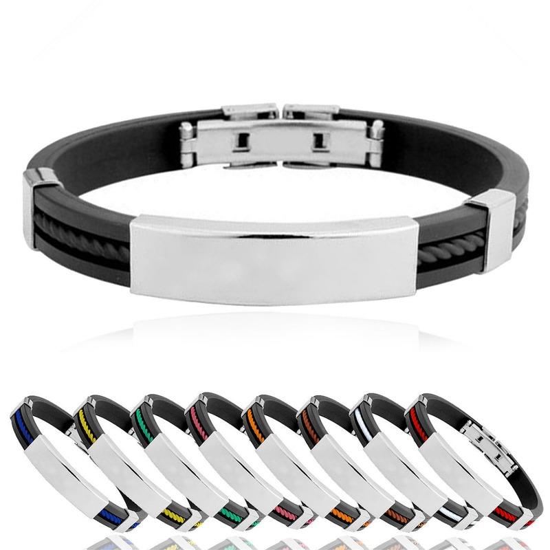 Bracelet Button Cuff Bracelet Stainless Steel Rubber Wristband Men's Women's New