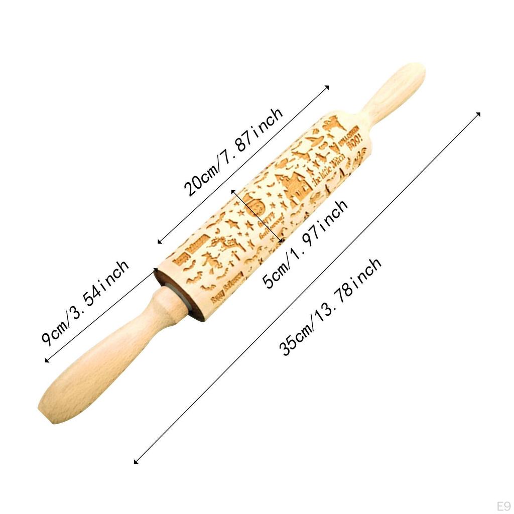 Tłoczony wałek drewniany do ciasteczek drobno teksturowany o tematyce świątecznej Halloween