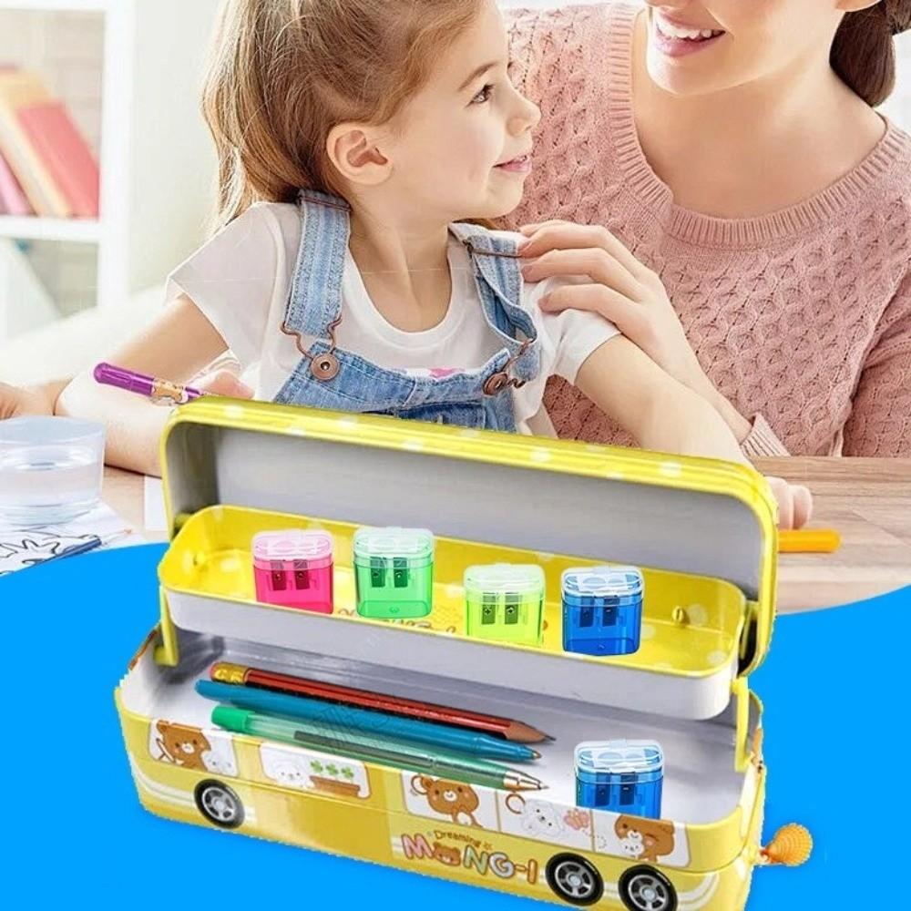 New Dual Holes Pencil Sharpeners With Lid Plastic Pen Sharpener Handheld Pencil Sharpening Tool School Office Supplies